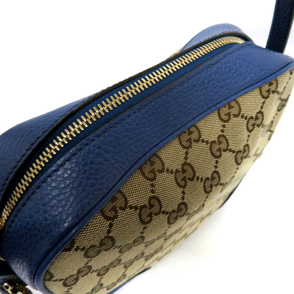 Gucci Shoulder Bag Canvas GG Leather Blue - Picture 7 of 9